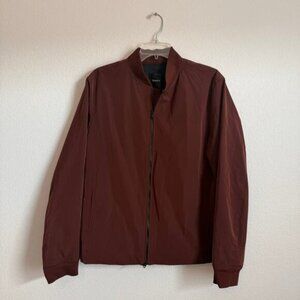 Theory Red Burgundy Brown Bomber Jacket Coat Size M Quiet Luxury $395 City Shell